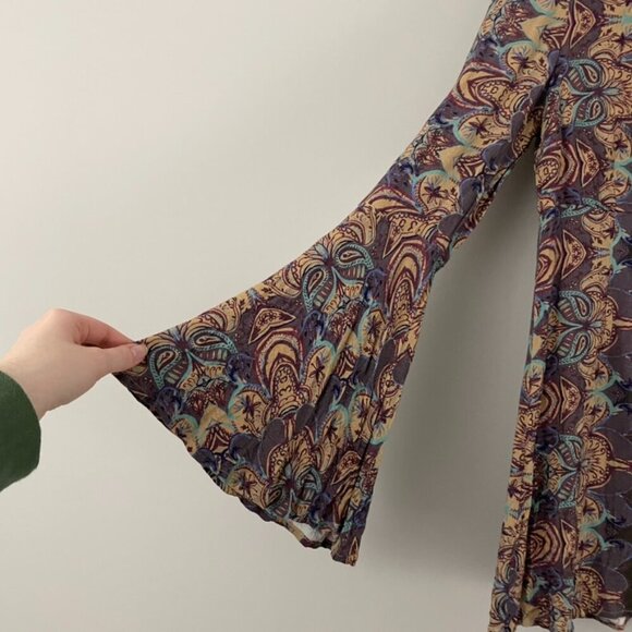 Free People Ossie Vibes Bell Sleeve Tunic Mini Dress in Gold Size XS - Picture 5 of 6